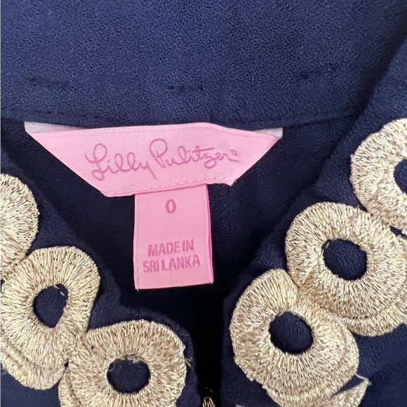 Lilly Pulitzer Jane Navy Blue Gold Appliqué Trim Sleeveless Shift Dress Size 0 - Picture 7 of 12